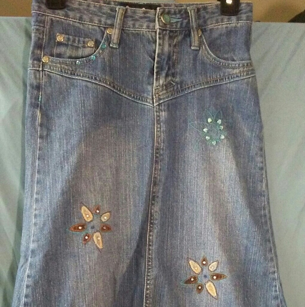 Denim Embellished Girls Skirt